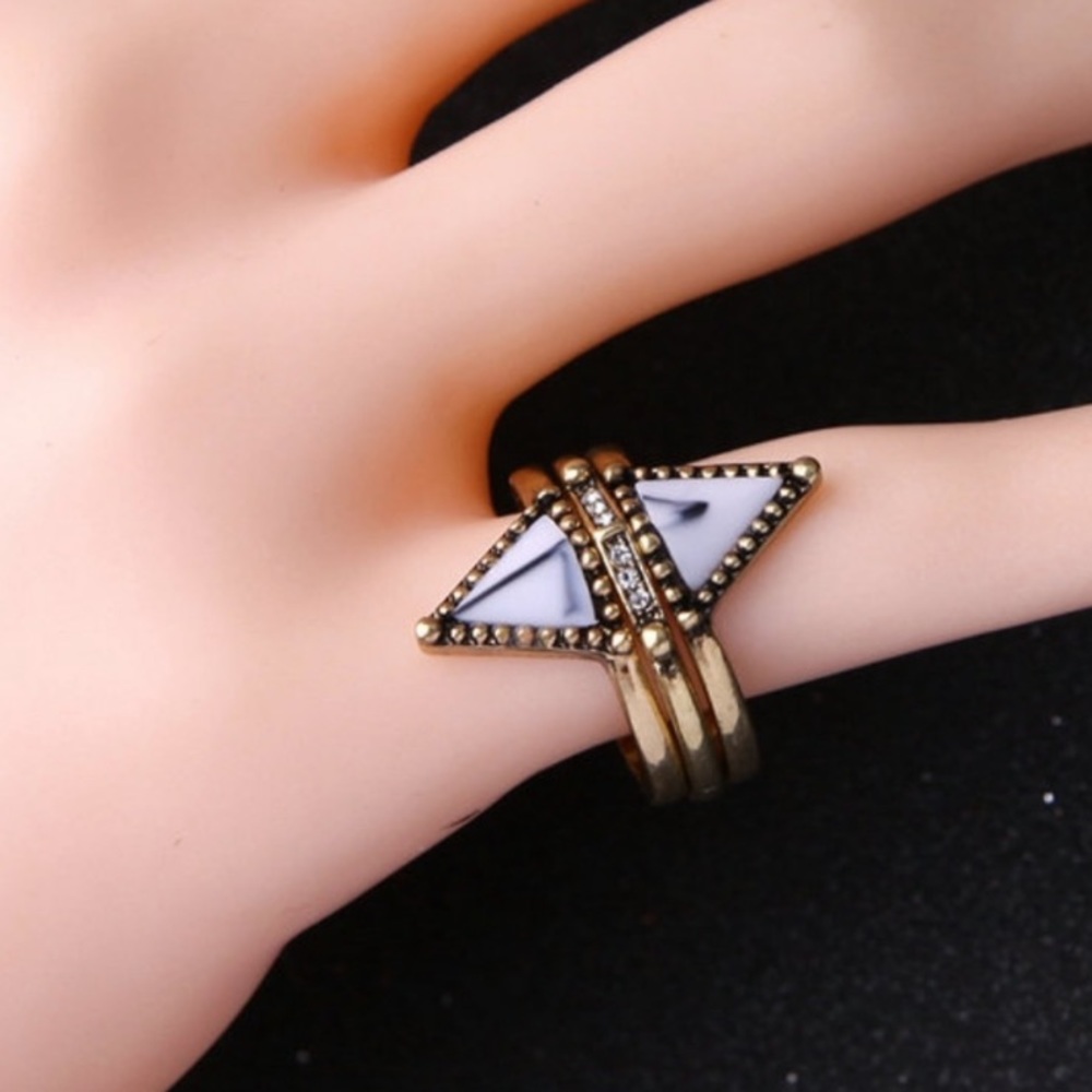 NWT Geometric Marble Brass Ring Trio – Size 6.5 - Picture 7 of 11